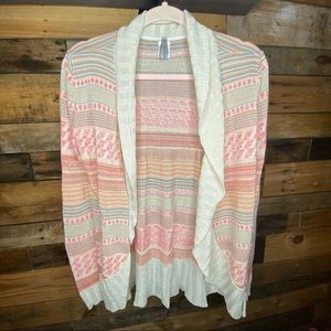 Cream & coral patterned open front cardigan
